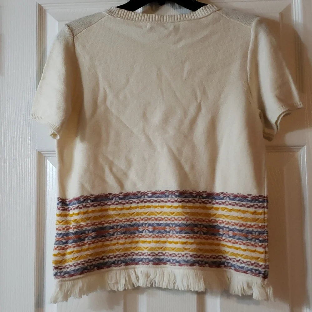 Madewell Fringed Jacquered Short Sleeve Sweater